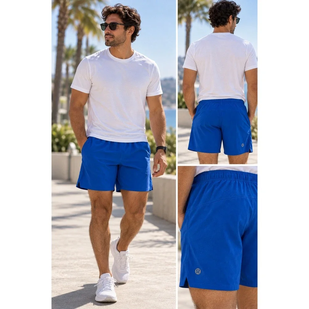 Lululemon Mens Surge Lined Running Shorts Blue 6 Inch Inseam Size Small Running